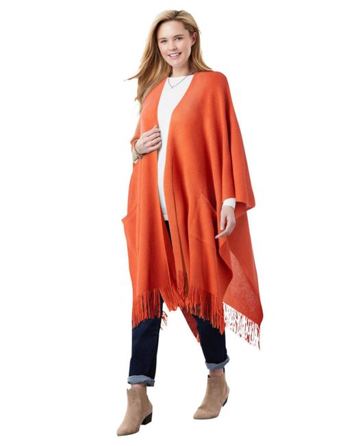 Woman Within Red Within Fringed Cape