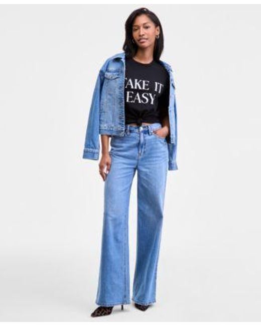 On 34th Blue High Rise Wide Leg Jeans 0 Short 26w Macys Exclusive