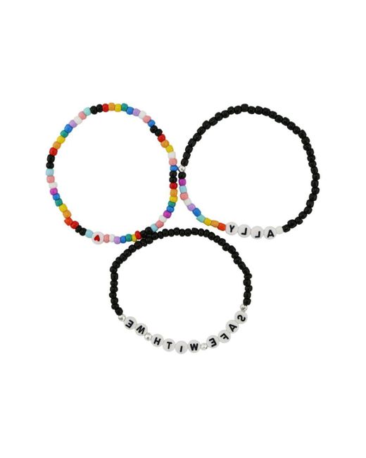 Rebl Jewelry Metallic 3-piece Beaded Stretch Bracelet Set Ally And Safe With Me