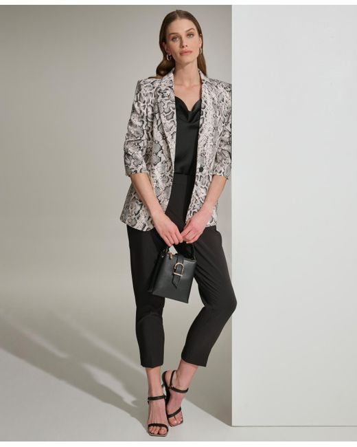 DKNY Gray Printed Stretch Twill Long-sleeve Blazer