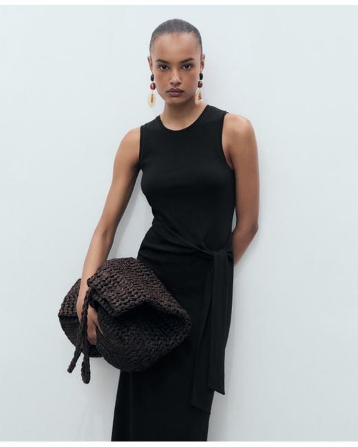 Mango Black Knot Detail Cotton Midi Dress