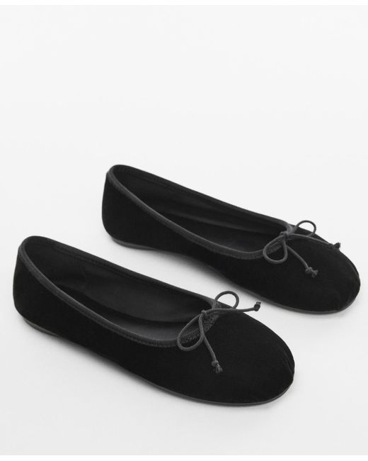 Mango Black Velvet Bow Ballerina Shoes