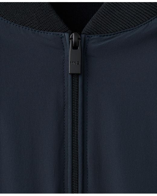 Mango Blue Combined Knit Bomber Jacket for men