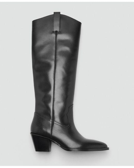 Mango Black Heel Leather Boots