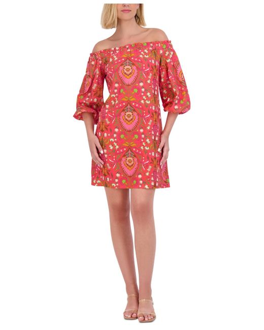 Vince Camuto Red Paisley-print Off-the-shoulder Dress
