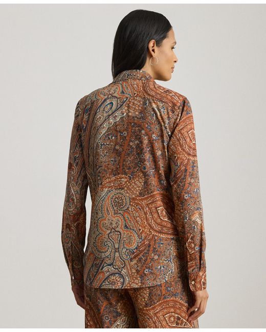 Ralph Lauren Brown Petite Classic-fit Paisley Crepe Shirt