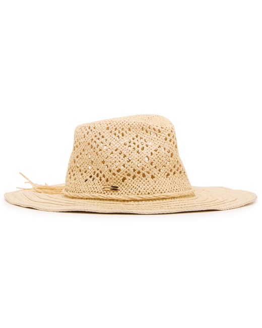 Steve Madden White Mixed Pattern Western Panama Hat