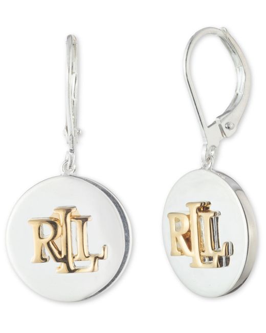 Ralph Lauren Metallic Lauren Logo Disc Drop Earrings