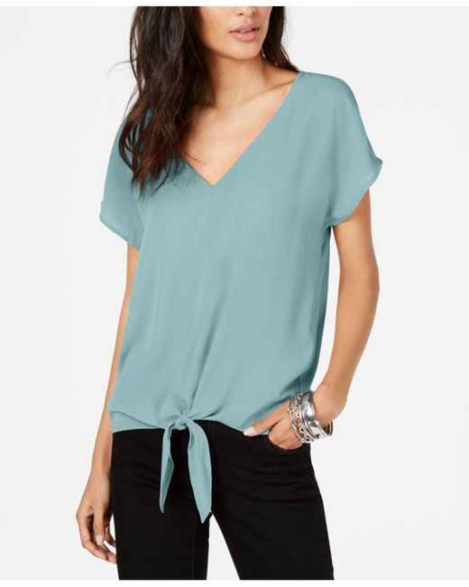INC International Concepts Green I.n.c. Tie-front Top, Created For Macy's