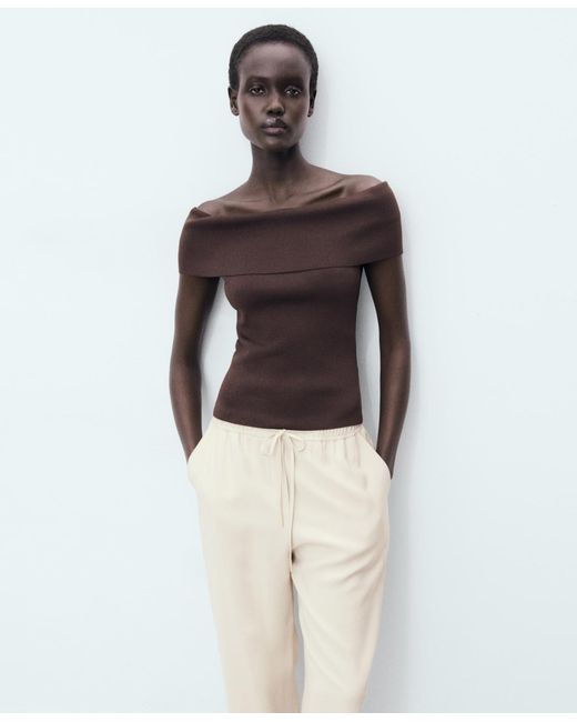 Mango Natural Drawstring Flowy Pants