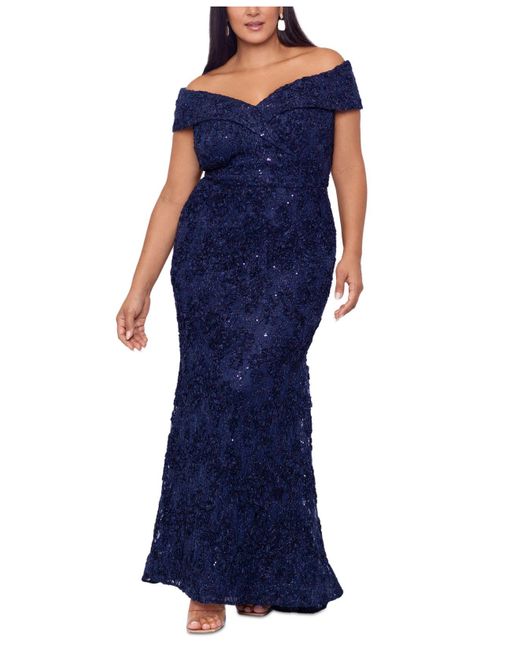 Xscape Plus Size Embellished Lace Offtheshoulder Gown in Blue Lyst