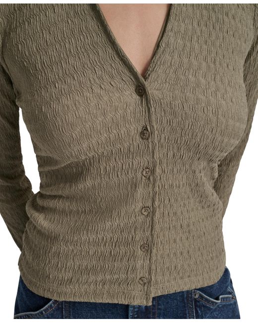 DKNY Multicolor Textured Collared Button-front Top