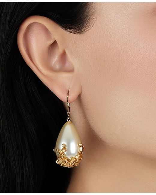2028 Metallic Gold Tone Faux Cultivated Pearl Gold Bead Earrings