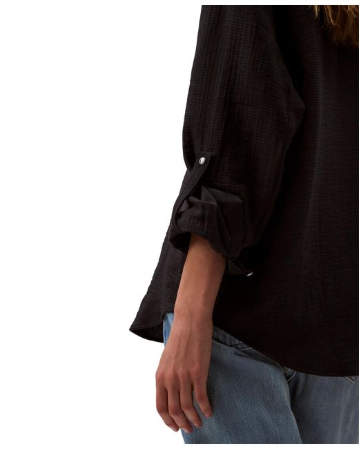 Calvin Klein Black Double Gauze Roll-tab-sleeve Button-down Shirt
