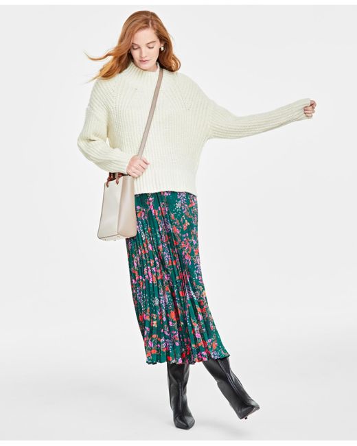 On 34th White Mock Neck Drop-shoulder Lurex Sweater