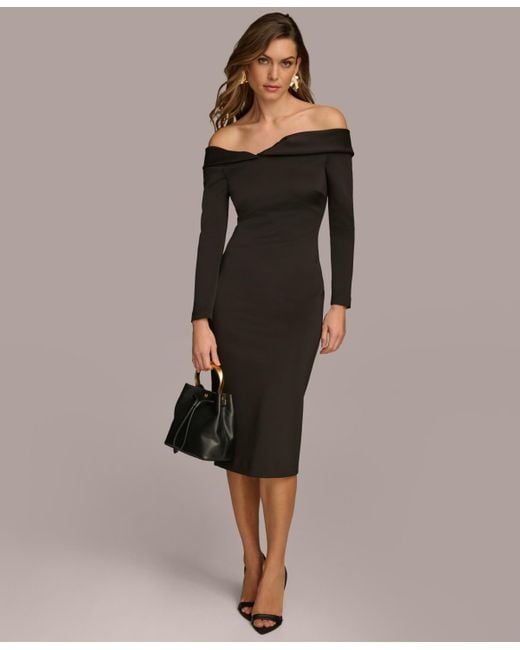 Donna Karan Black Folded-neck Off-the-shoulder Dress