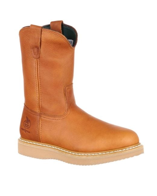 Georgia Boot Brown Wedge Steel Toe Pull On Work Boot