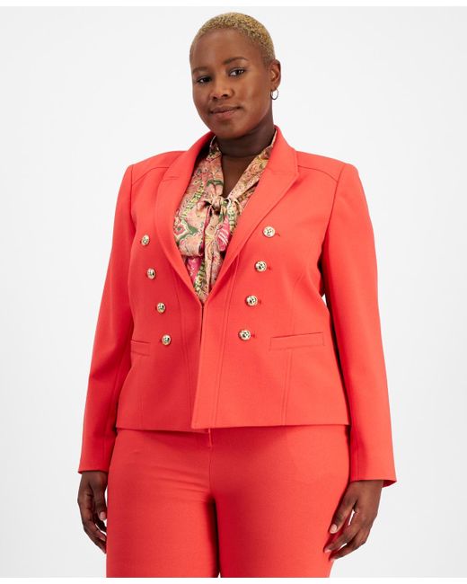 Tahari Red Plus Size Faux Double-breasted Blazer