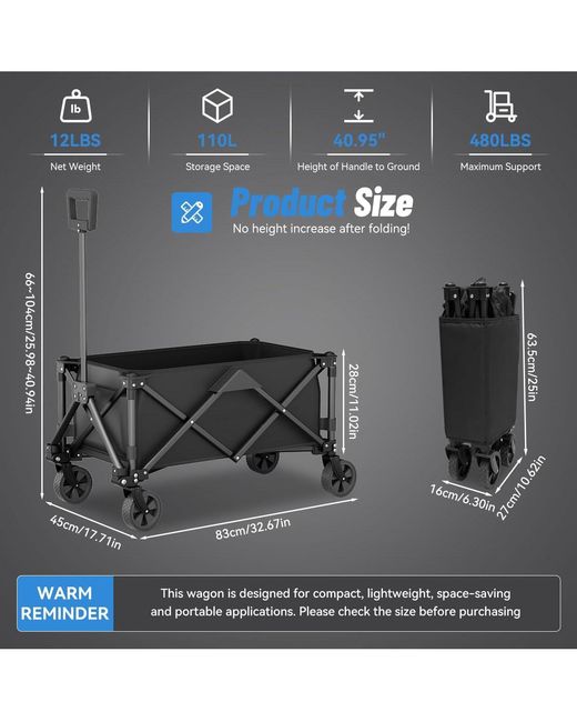 Gnuadz Black Collapsible Wagon Foldable Utility Cart Camping