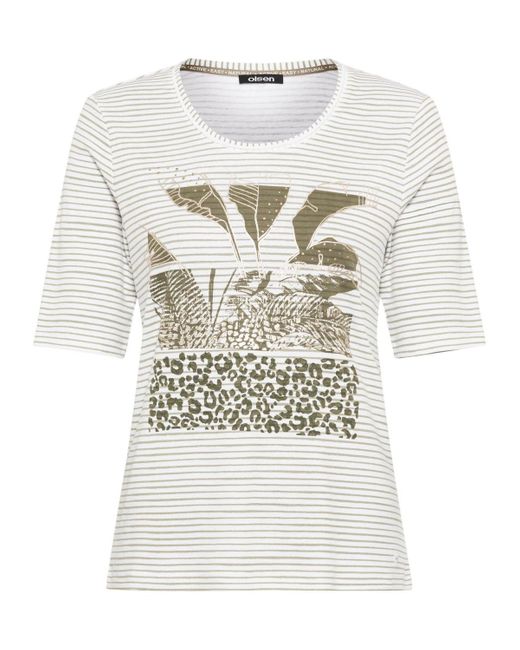 Olsen White 100% Cotton Stripe And Placement Print T-shirt