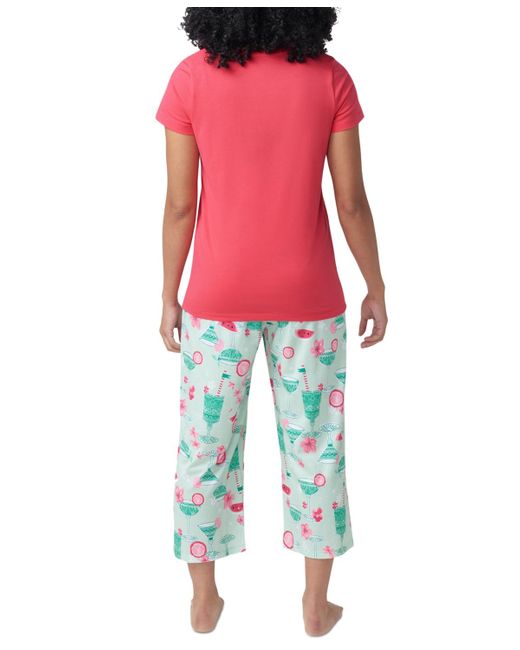 Hue Red Printed Short-sleeve Capri Pajama Set