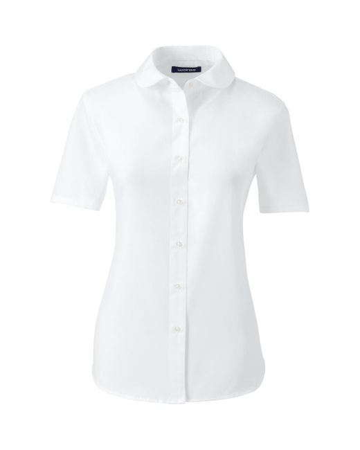 Lands' End White School Uniform Short Sleeve Peter Pan Collar Broadcloth Shirt