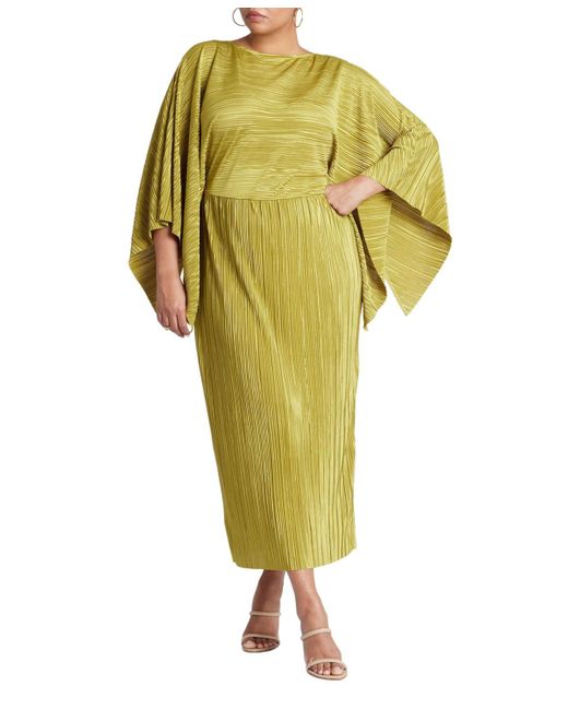 Eloquii Women's Yellow Plus Size Cape Effect Plisse Dress