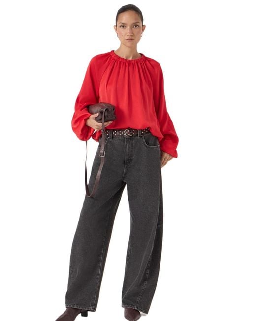 Hush Red Satin Bubble Hem Top