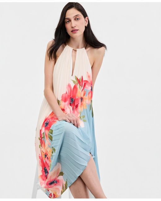 adrianna papell floral pleated dress Adrianna Papell Floral Pleated Chiffon Dress