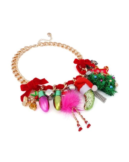 Betsey Johnson Red Faux Stone Santa Baby Statement Bib Necklace