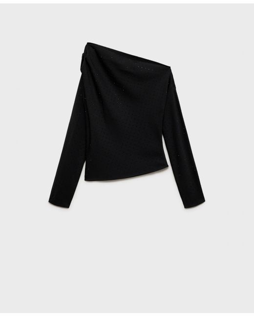 Mango Black Asymmetrical Sequined Blouse