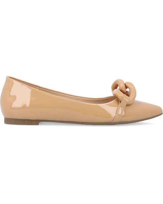 Journee Collection Natural Clareene Chain Pointed Toe Flats