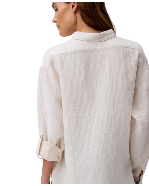 Calvin Klein White Double Gauze Roll-tab-sleeve Button-down Shirt