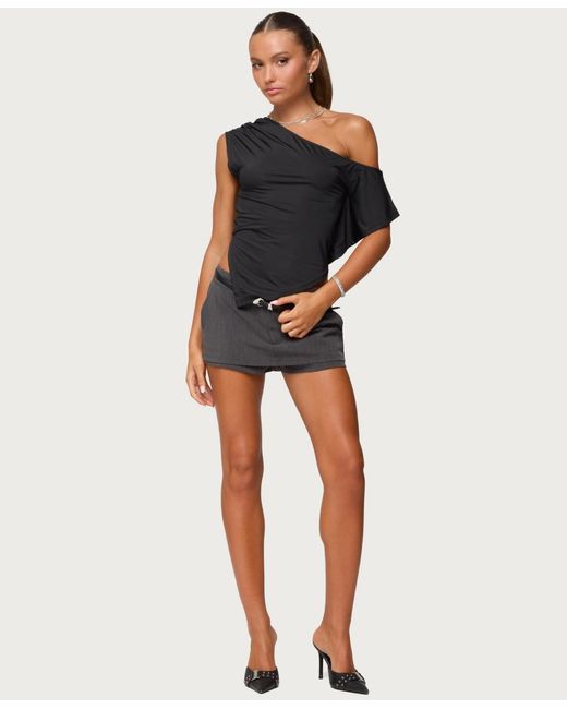 Edikted Black Katana Asymmetric Off Shoulder Top