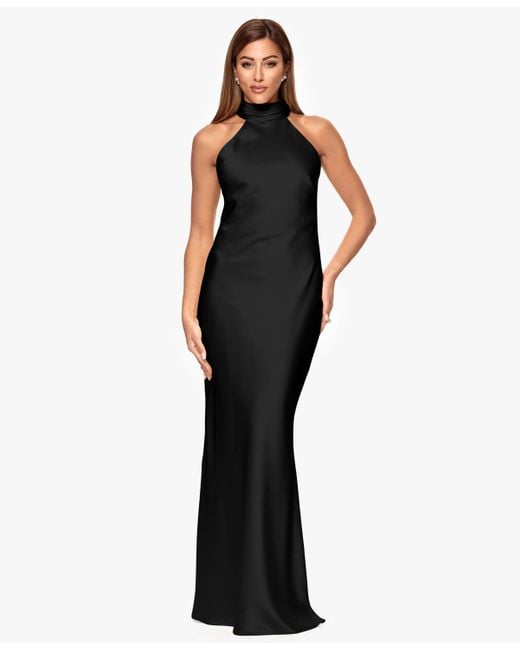 Xscape Black Tie Neck Long Dress