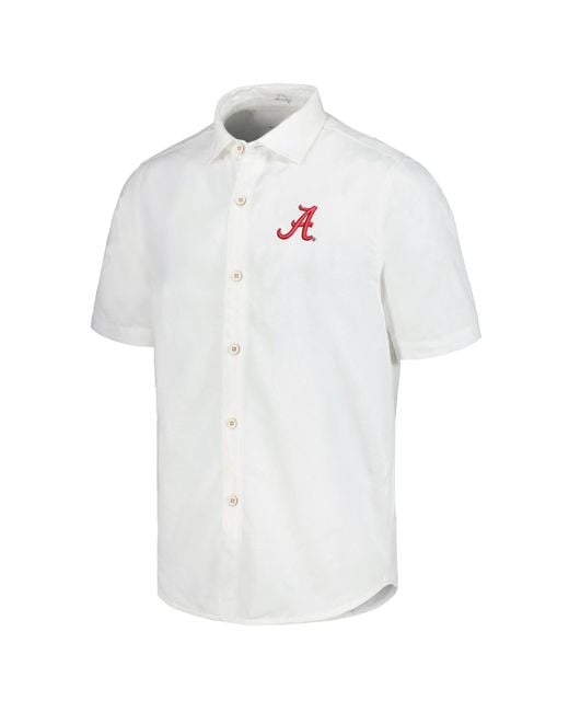 Tommy Bahama White Alabama Crimson Tide Coconut Point Palm Vista Islandzone Camp Button-up Shirt for men