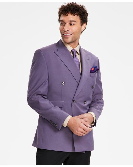 Tayion Collection Purple Classic-fit Solid Double-breasted Suit Jacket for men