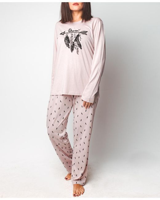 MOOD Pajamas Pink Mood Pajama Soft Feather Long- Sleeve Pajama Set