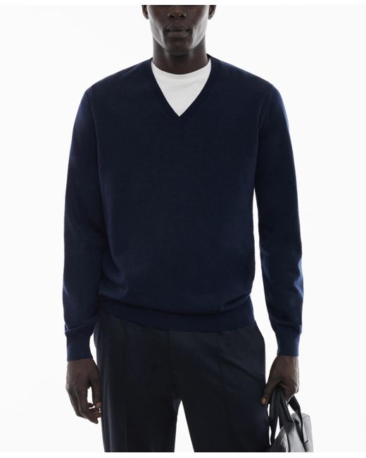 Mango Blue 100% Merino Wool V-neck Sweater