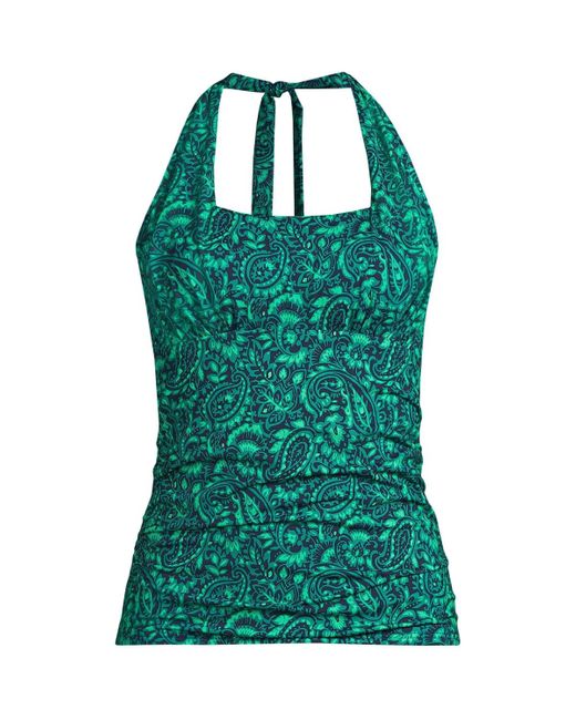 Lands' End Green Chlorine Resistant Square Neck Halter Tankini Swimsuit Top