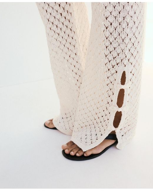Mango White Openwork Knitted Pants