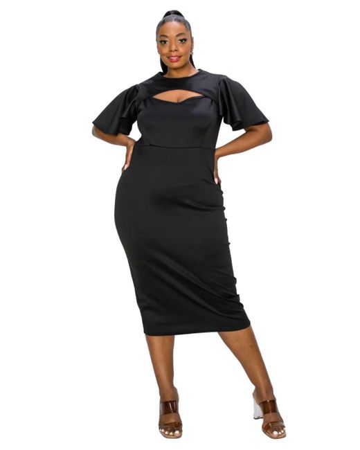L I V D Black Plus Size Millie Cutout Flutter Dress