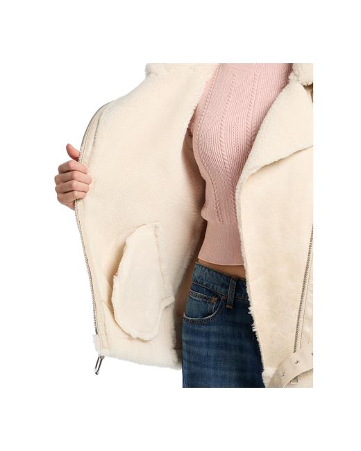 Guess Natural Faux-shearling Asymmetric Moto Coat