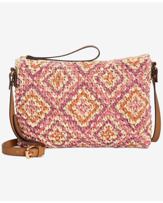 Style & Co. Pink Geo Printed Straw Small Crossbody