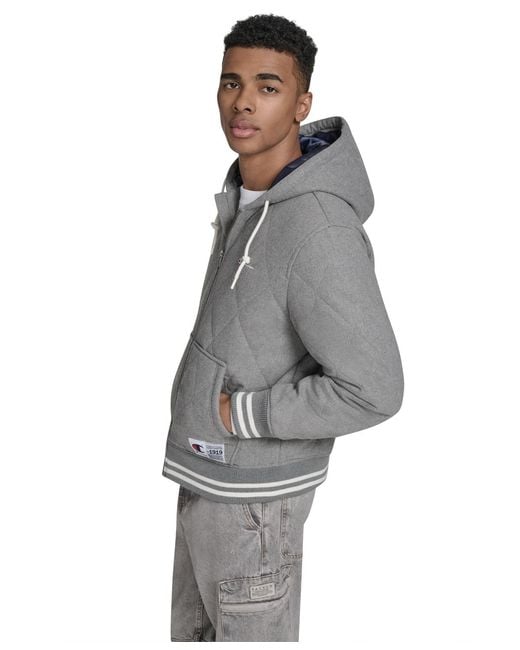 Champion Gray Wool Blend Quilted Jacket for men