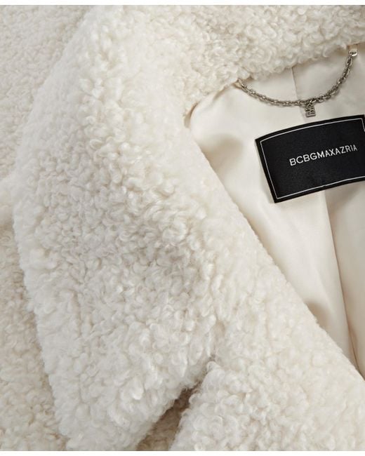 BCBGMAXAZRIA Blue Notched-collar Teddy Coat