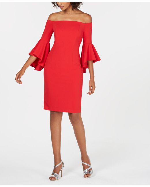 Calvin Klein Red Off-the-shoulder Sheath Dress