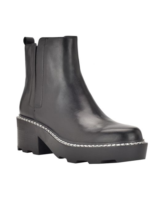 Calvin Klein Leather Amina Lug Sole Chelsea Booties in Black | Lyst