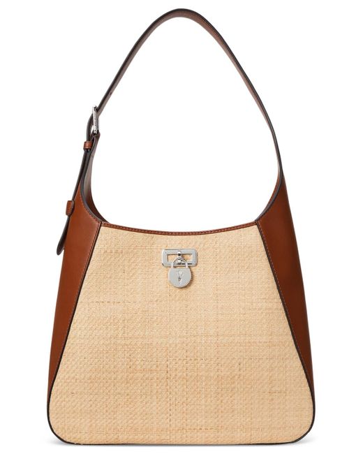 Ralph Lauren Natural Raffia Medium Tanner Shoulder Bag