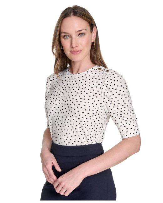 Tommy Hilfiger White Dot-print Puff-sleeve Top